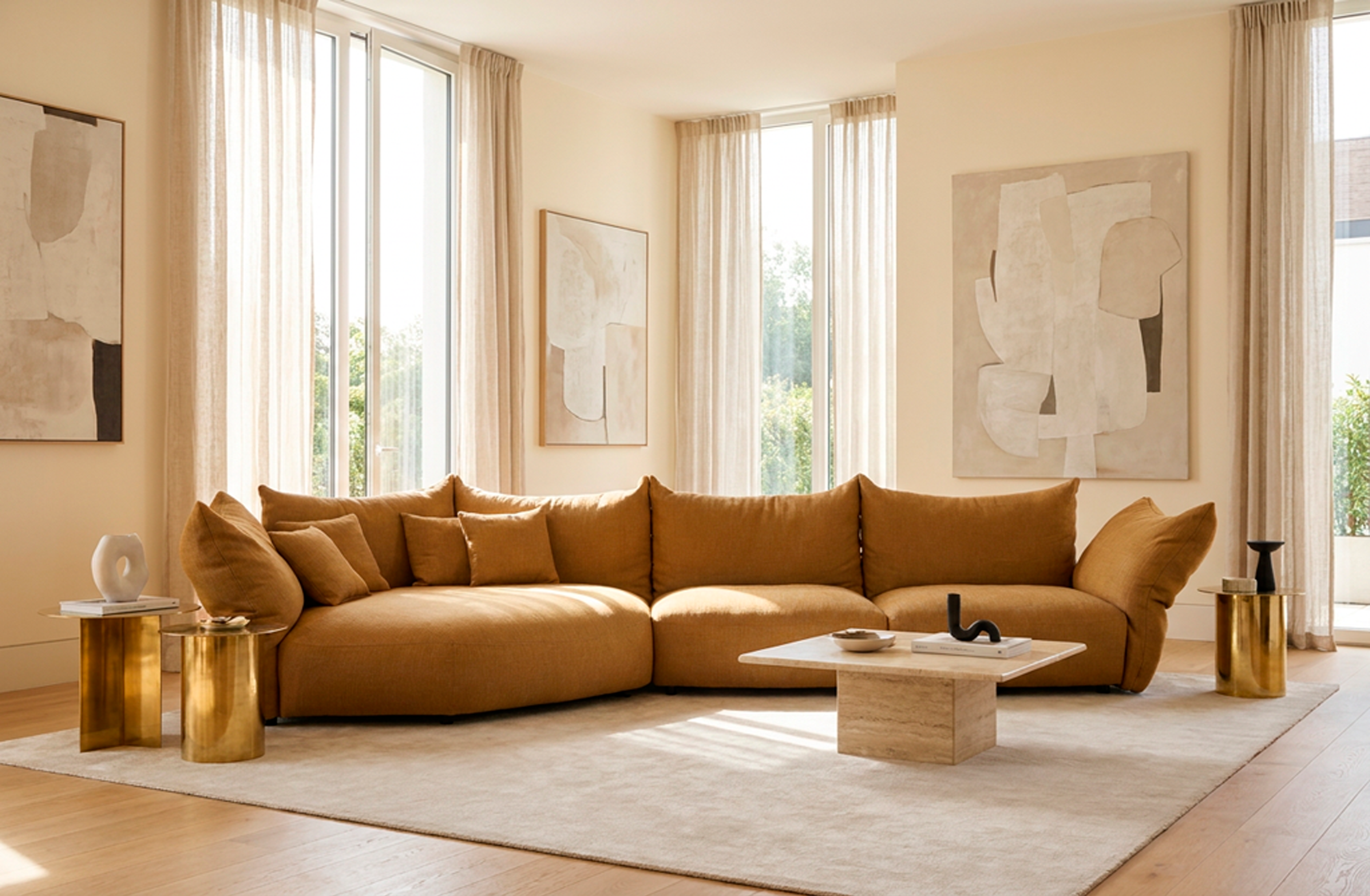 Design hoeksalon Blackbird - okergeel