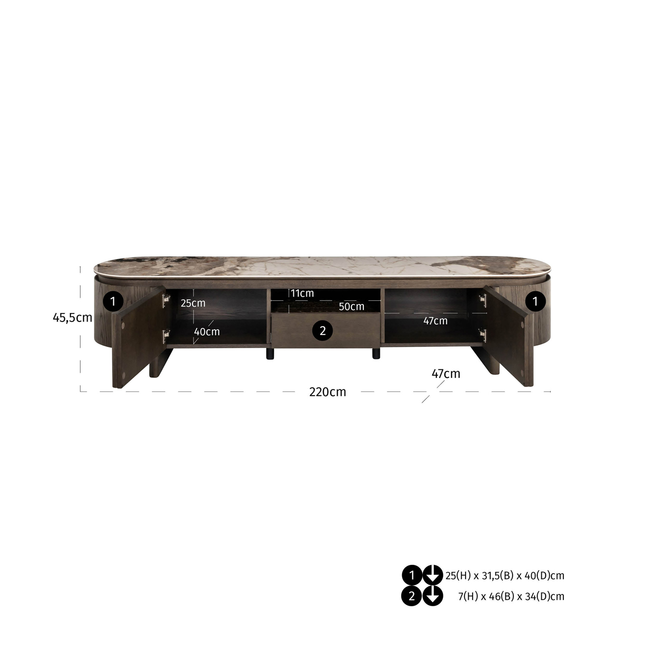 Tv meubel Langford - oak veneer/ceramic