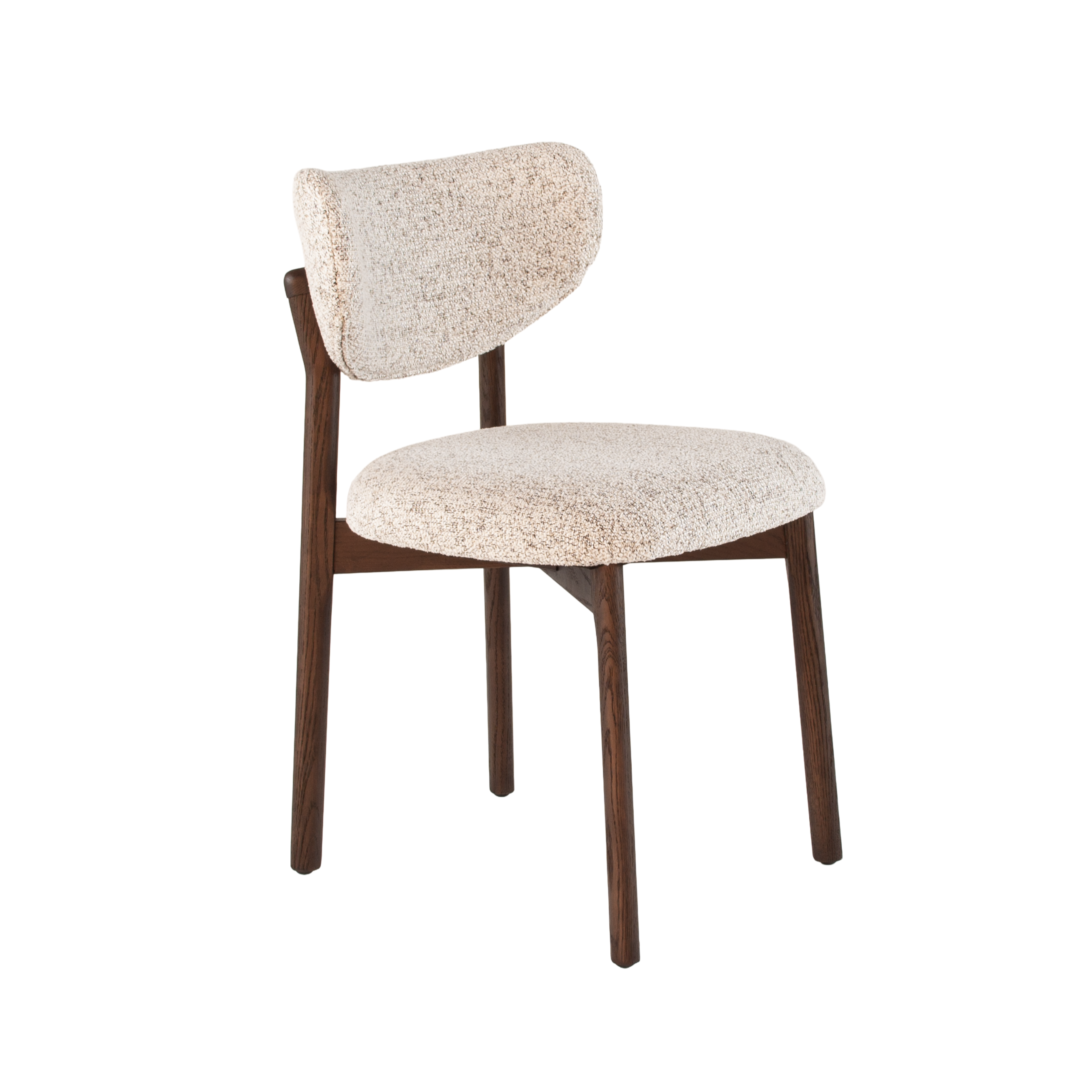Houten eetkamerstoel met bouclé rug en zitting - beige/donkerbruin