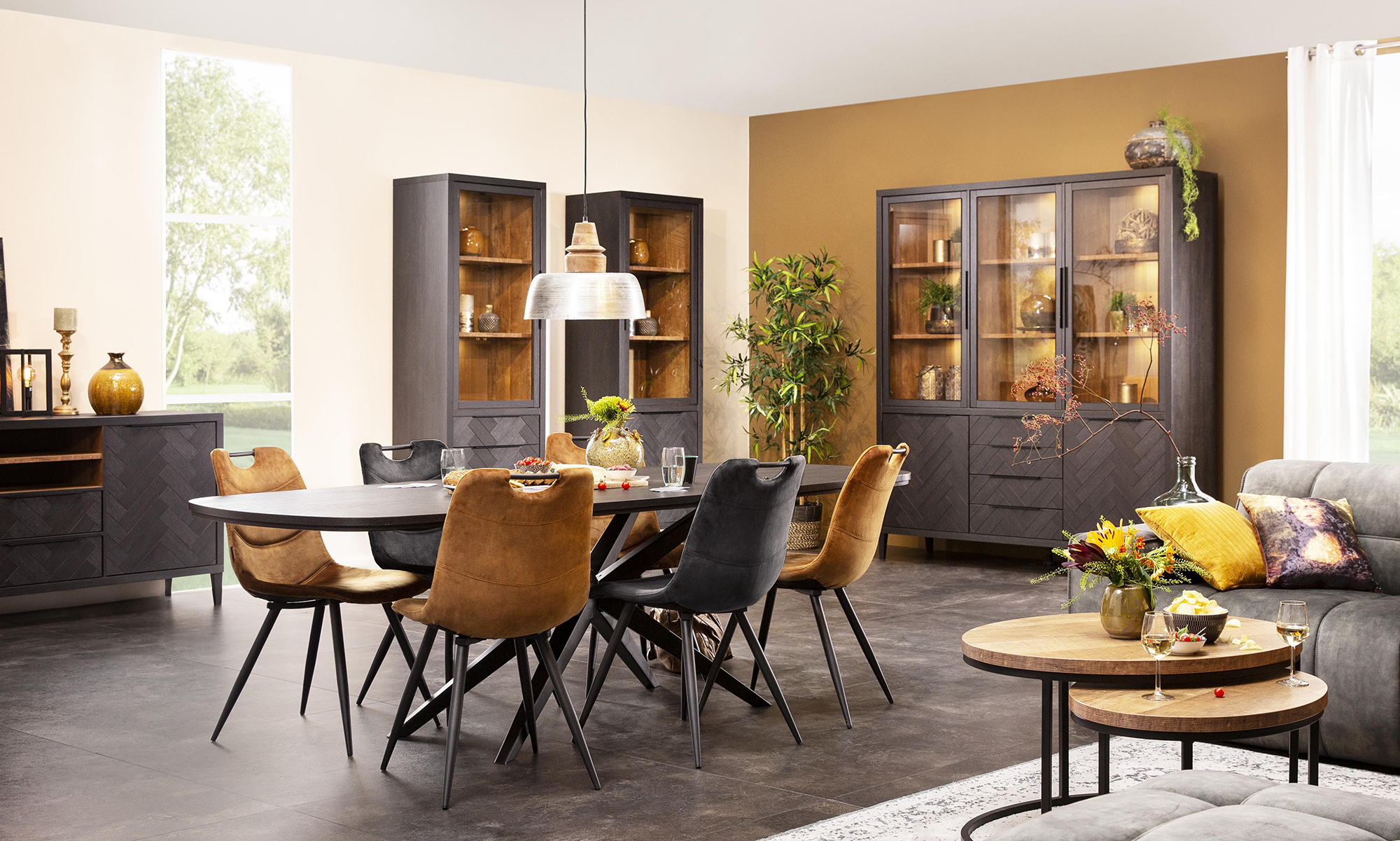 Tv-meubel met 2deuren en lade B147cm - zwart teak