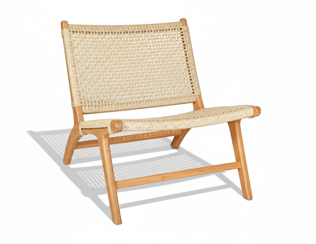 Houten fauteuil met gevlochten zitting - natuur