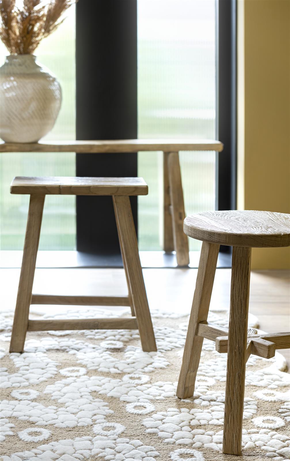 Houten krukje Mex dia. 32cm - natuur iepenhout