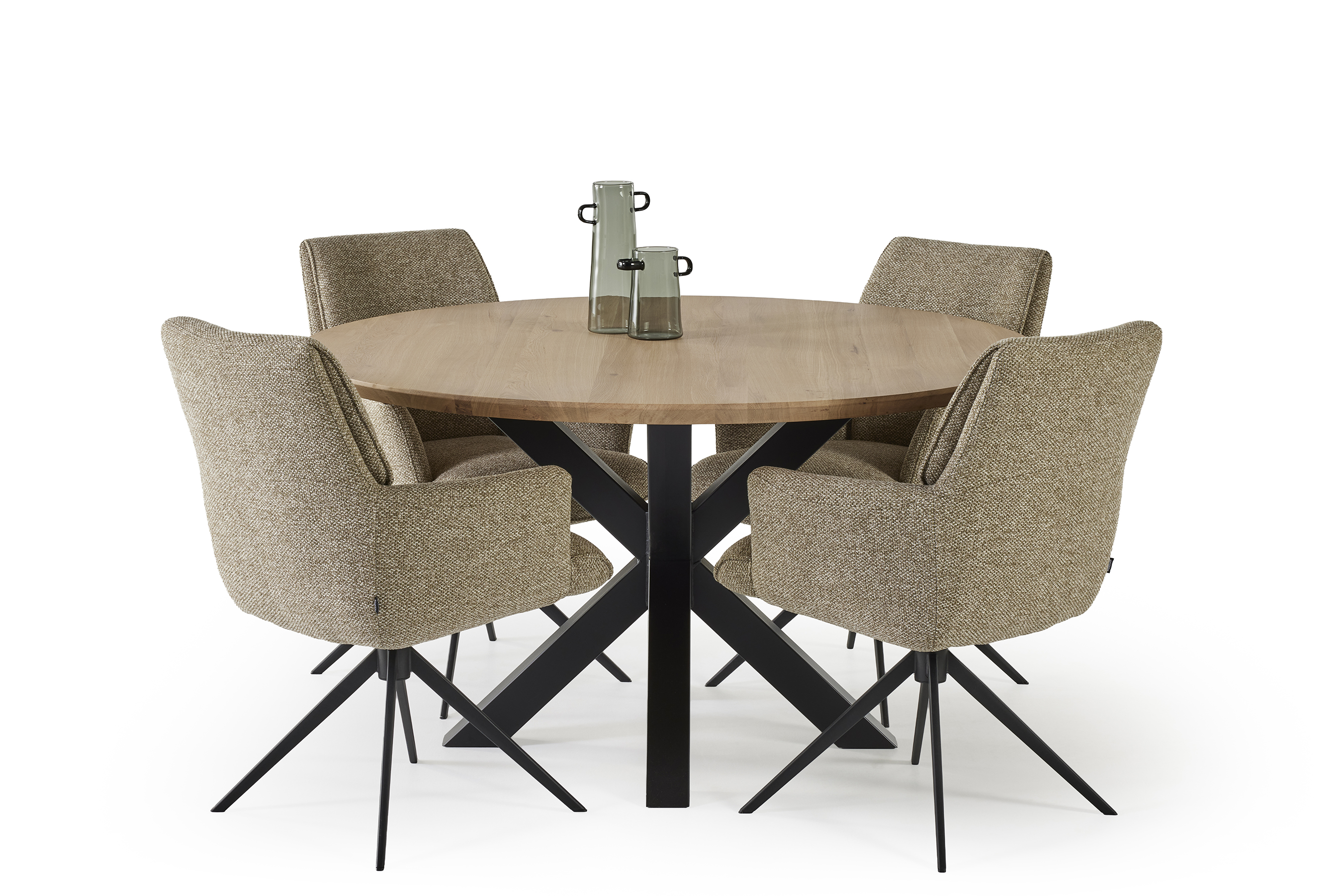 Ronde tafel diam.140cm - massief eik/zwart metaal