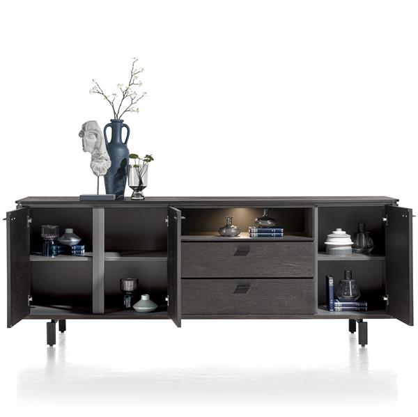 Dressoir Livada met 3 deuren en 2 lades B210 cm - Onyx zwart